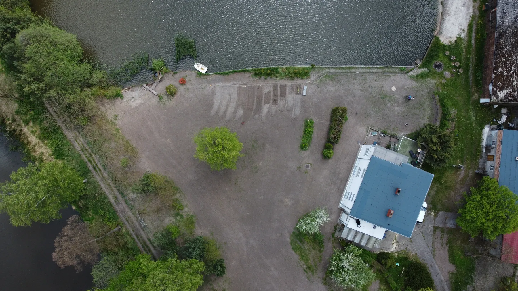 Haven from above: the house, the yard and the lake
